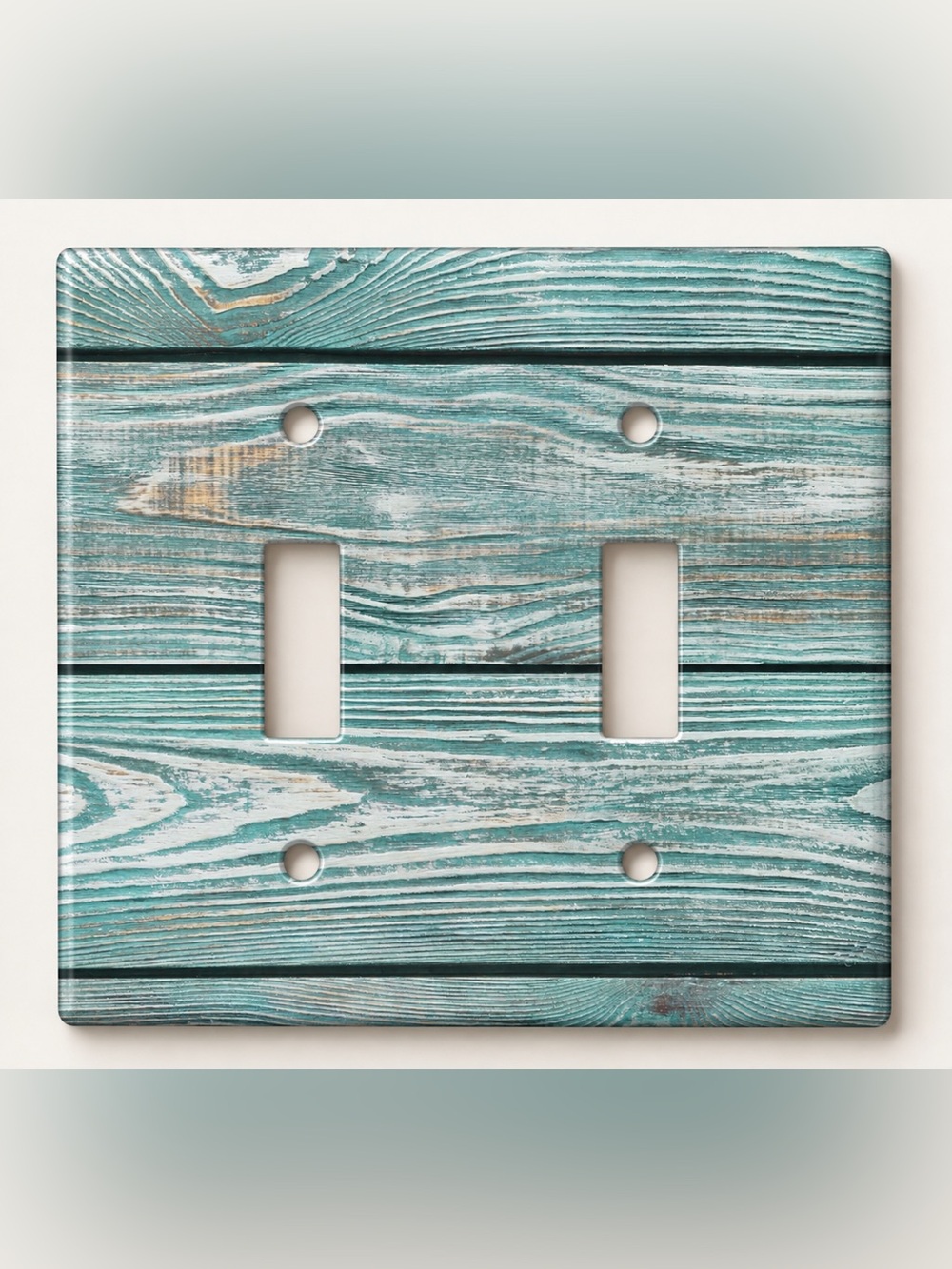 Handmade Teal Distressed Wood Double Toggle Light Switch Cover Plate